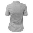 thumbnail image 3 of DOUBLJU Women's Slim Fit Plain Classic Short Sleeve Button Down Collar Shirt Blouse, 3 of 5
