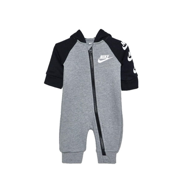 Nike Baby`s Futura Long Sleeve Full Zip Hooded Coverall (Dark Grey Heather(56F869-042)/Black, 0-3 Months)