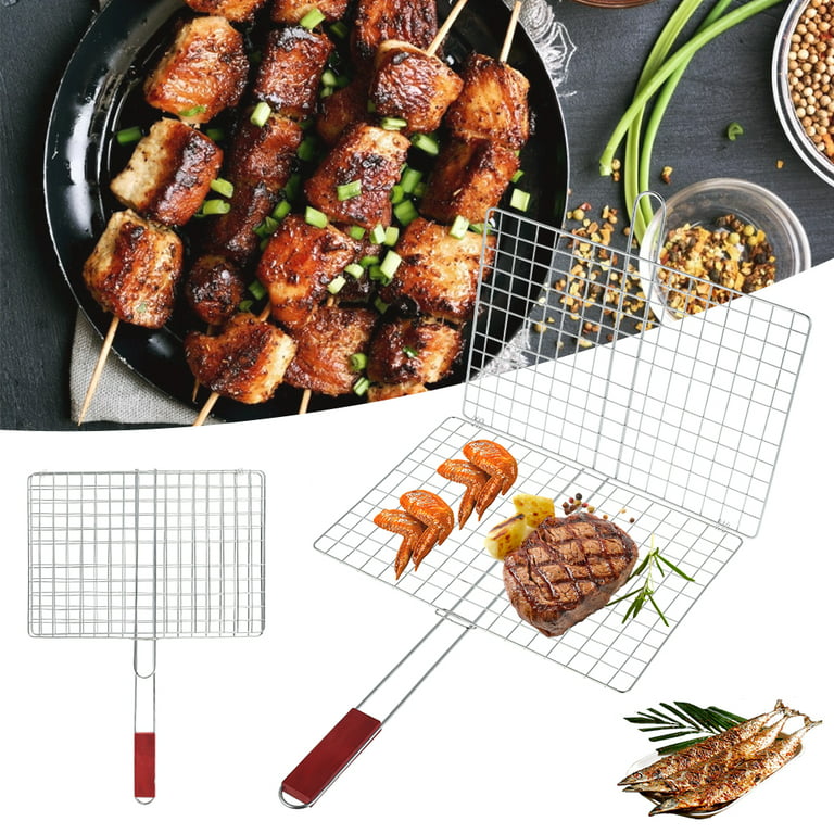 MTFun Meat Grilling Basket Barbecue Rack Grill Burger Fish Stand Cooking  Roast Tool BBQ Net