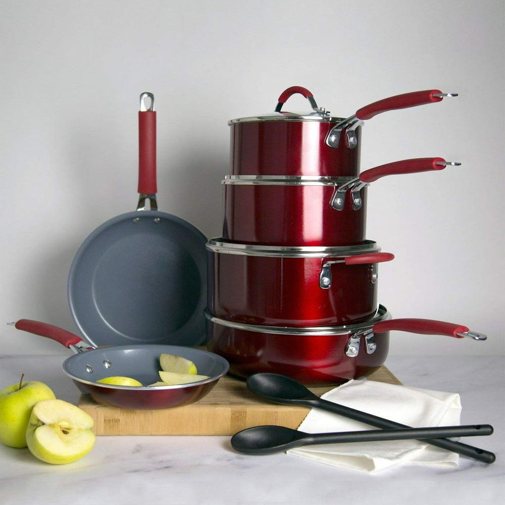 Cooking Light Allure 12 Piece NonStick Ceramic Cookware Set, Red