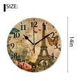 thumbnail image 2 of 14 Inch Wall Clock Battery Operated Silent Clock Decorative for Office, Kitchen, Outdoor, Living Room，Romantic Paris Eiffel Tower Floral Flowers Multicolor, 2 of 4