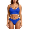 thumbnail image 5 of VBTAPA Womens Workout Sets Spaghetti Straps Sports Bra with High Waisted Panties 2 Piece Bikini Lingerie Set Gym Yoga Active Wear Matching Sets Blue L, 5 of 7