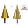 thumbnail image 1 of 4-42mm HSS Titanium Coated Step Drill Bit Drilling Power Tool Compatible Metal HSS Wood Hole Opener Cone, 1 of 5