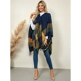 thumbnail image 5 of Women'S Wraps Open Front Travel Poncho Cape Warm Oversized Plaid Sweaters Casual Cardigan Shawls Navy Blue One Size, 5 of 8