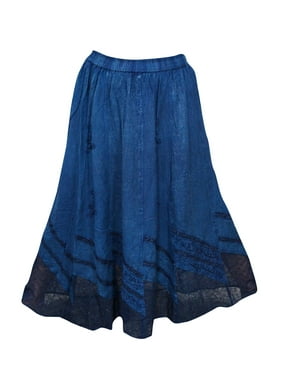 Mogul Blue Stonewashed Skirt Rayon Summer Boho Chic Hippy Comfy Skirts