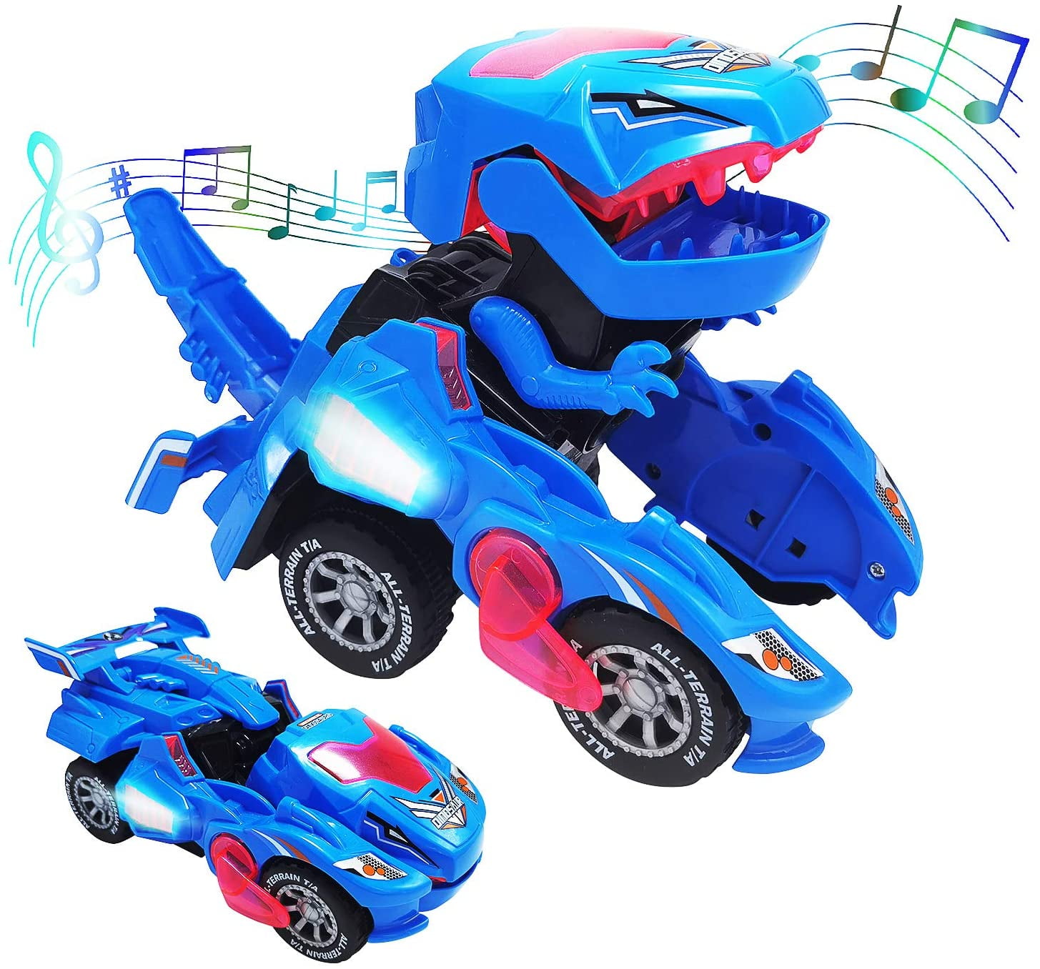 JoyX Transforming Dinosaur Toy, 2 in 1 Automatic Dinosaur Transformer Toy, LED Dinosaur