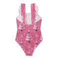 thumbnail image 2 of Girls Ruffle One Piece Swimsuit, Stretchy Fabric for Beach & Pool Activities Lovely Pink Christmas Trees Pattern, 2 of 8