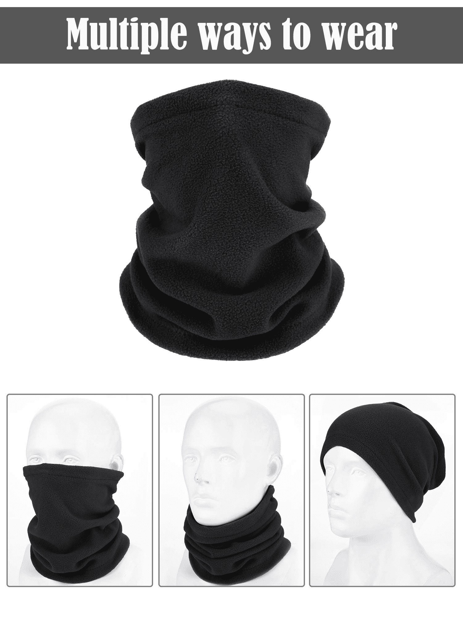 2 Pack Ski Mask Neck Gaiter Face Cover for Men Women Cold Weather Scarf Unisex Black
