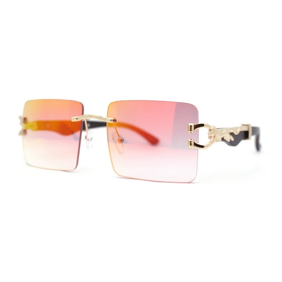Leopard OG Gangster Rapper Rimless Wood Buffs Sunglasses Light Gold - Fuchsia Mirror