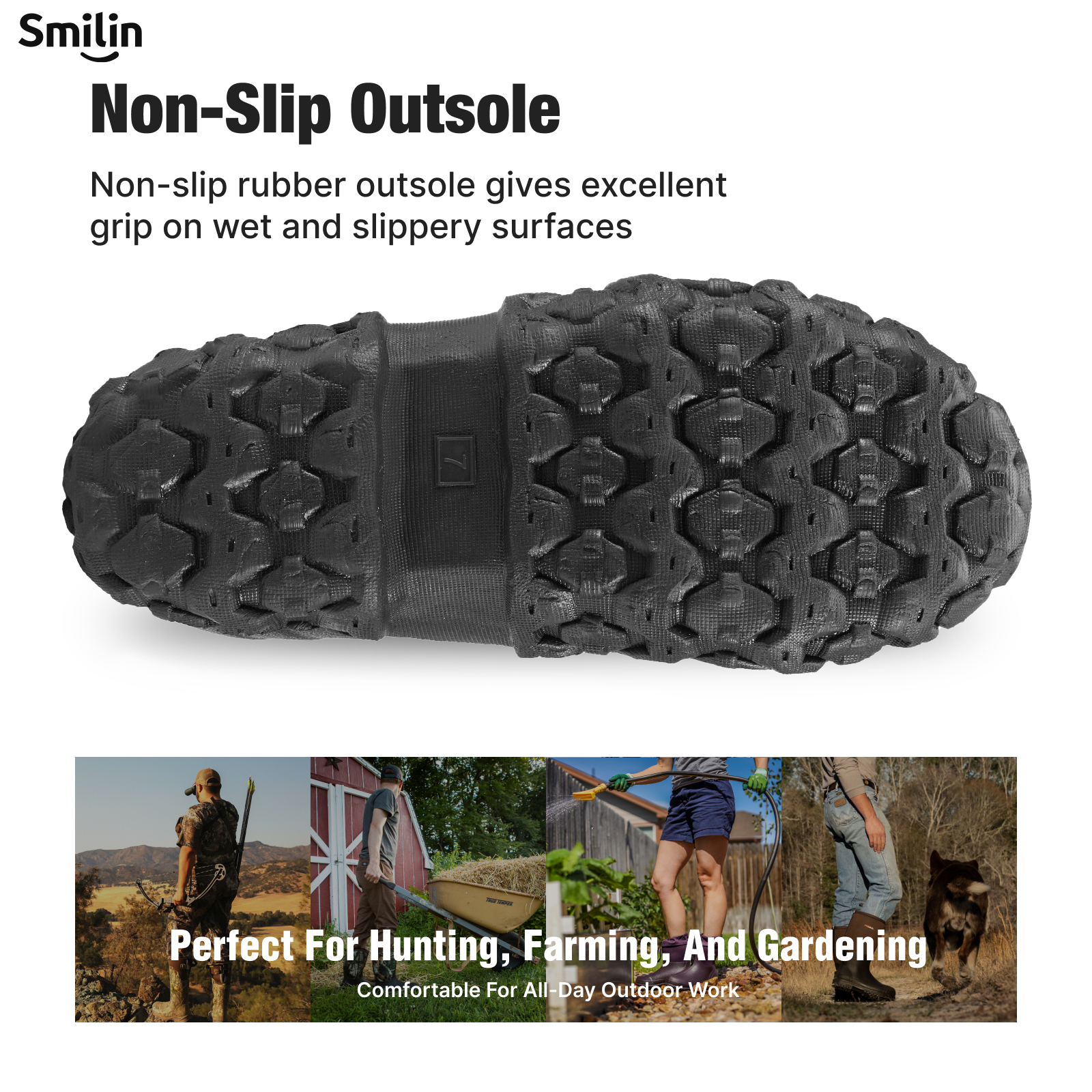 SMILIN Waterproof Rain Boots for Men, Mid Height Rubber Mud Boots for Outdoor Garden, Black, Size 9