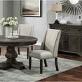 thumbnail image 3 of Wingback Style Dining Chairs Of 2, Upholstered Seat, Oak Finish And Charming Bronze Nailhead Trim In Fabric, With, 3 of 6