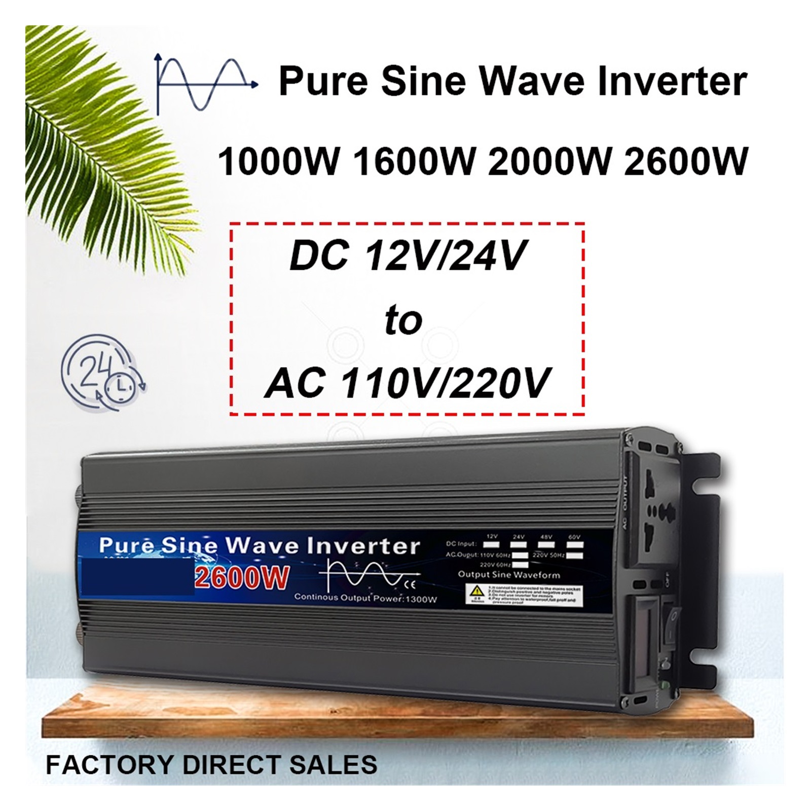 Pure Sine Wave Inverter 12V 24V 110 220 1000w 2000w 2600w Inversor 12V 48V To 220 Power Solar Inverter Converter LED Display ,Safety