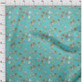 thumbnail image 3 of oneOone Popeline de Coton Bleu Turquoise Tissu Fleur et Feuilles Aquarelle Matériel de Couture Tissu Imprimé au Mètre 56 Pouces de Large, 3 of 4