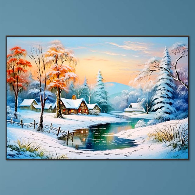 Pintura de diamante 5D DIY Taladro redondo completo Río y nieve Decoración del hogar Hugtrwg Para estrenar