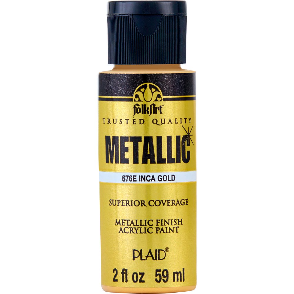 FolkArt 676E Metallic Acrylic Craft Paint, Metallic Finish, Inca Gold, 2 fl oz