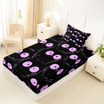 thumbnail image 5 of Manfei Cartoon Cat Twin Sheets, Kawaii Abstract Kitten Bedding, Black Orchid, 3pcs, 1 Flat Sheet, 1 Fitted Sheet and 1 Pillowcase, 5 of 6