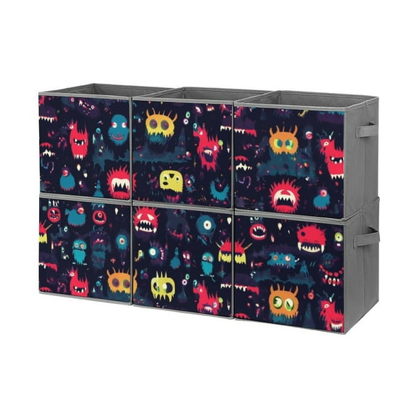 Collapsible Oxford Fabric Storage Cubes with Handles, Large Mid Foldable Oxford Cloth Bins Set of 2/6, Closet Organizers for Shelves Clothes Home Kitchen Toy - Dark Monster pattern