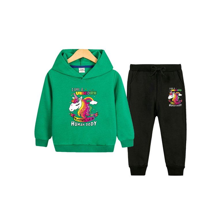 Haite Girls Long Sleeve Animal Print Sweatshirt Set Cute With Pockets  Hoodies And Sweatpants Sport Hooded Elastic Waist Sweatsuit Green Black  140cm - Walmart.com