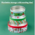 thumbnail image 5 of 3 Christmas Cookie Tins- Round Christmas Cookie Tins with Lids for Gift Giving, Christmas Tins Holiday Cookie Boxes, Christmas Tins for Cookies and Gifts- 3 Nested Metal Cookie Tins, 5 of 5