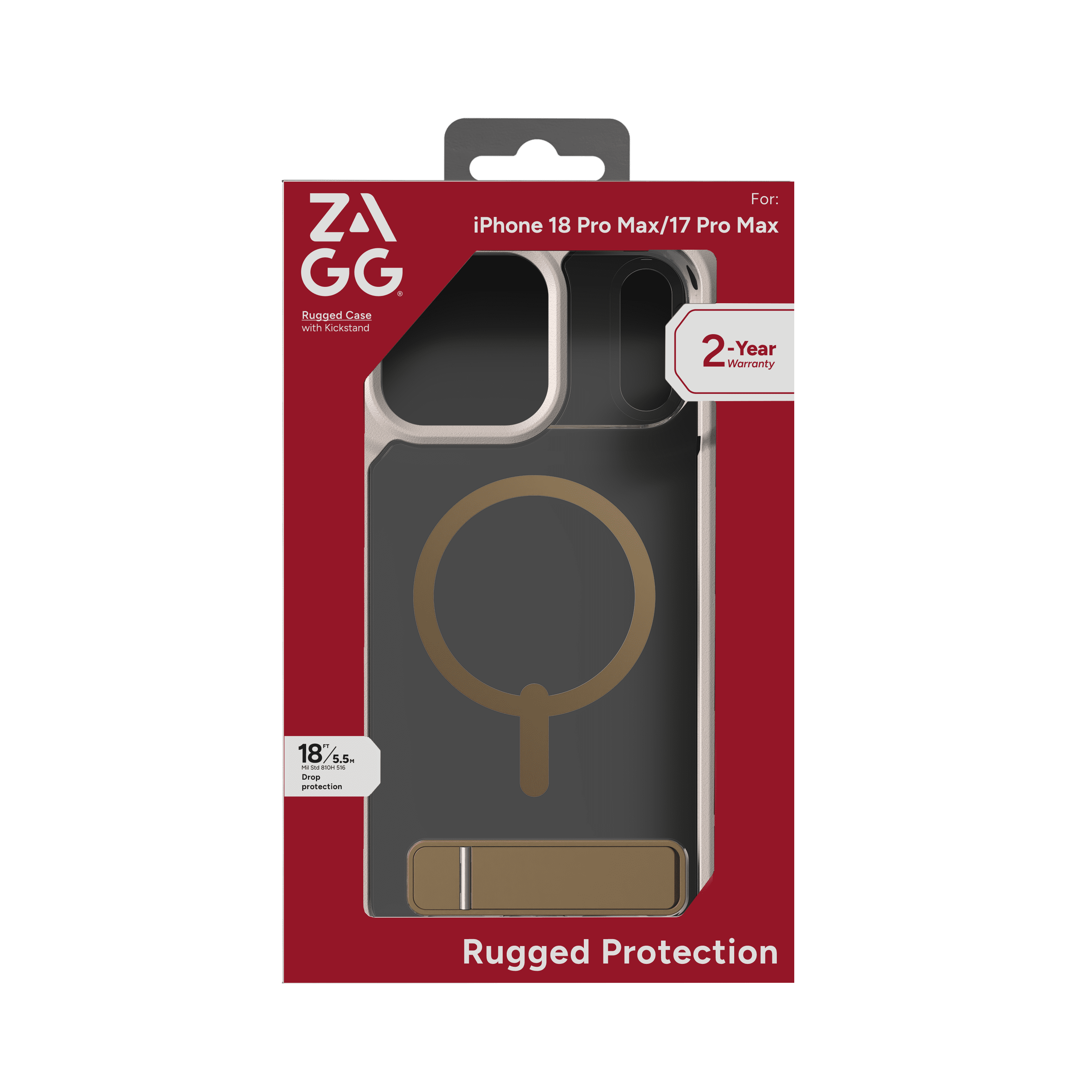 ZAGG Rugged Case - Apple iPhone 18 Pro Max & 17 Pro Max Case with MagSafe and Built-In Kickstand – Clear/Sandstone