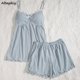 thumbnail image 2 of Conjunto de pijama de 2 piezas para mujer, ropa de dormir sin mangas, con cintura elástica, elegante, ajustada, para uso diario, 2 of 4