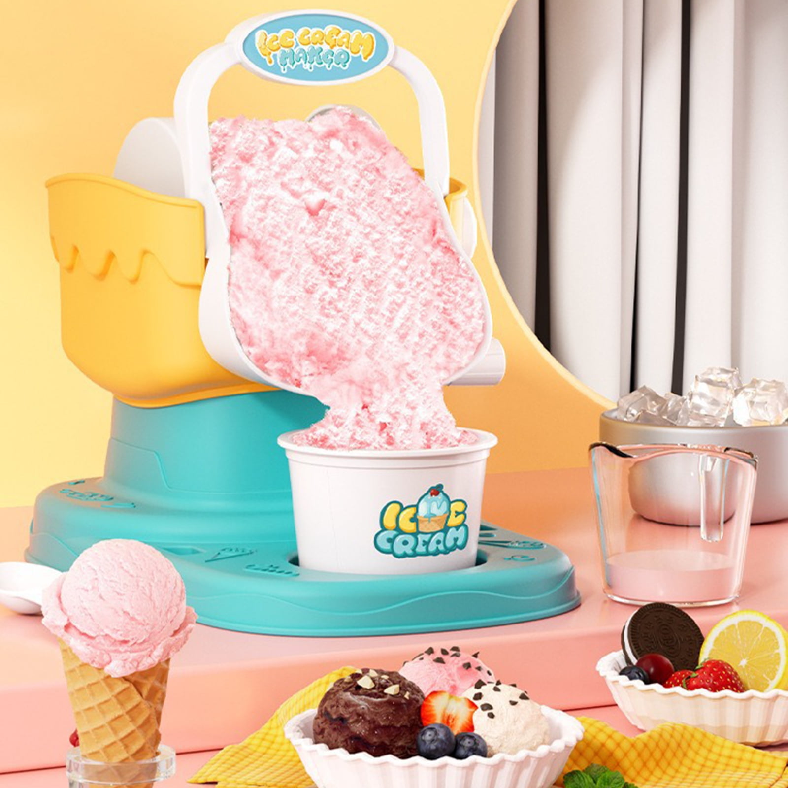 Hand Crank Ice Cream Play Set Frozens Dessert Machine Ice Cream Maker Parent-Child Interactive Edible Smoothie Machine