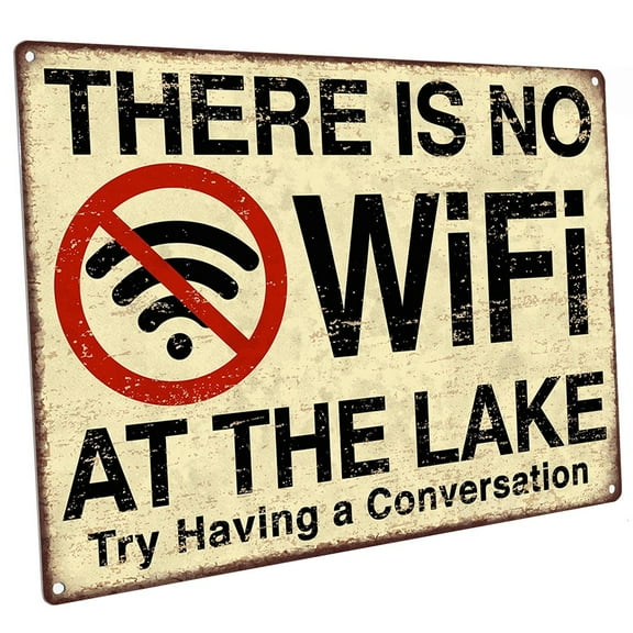 No Wifi at the Lake 9"x12" Metal Sign, Wall Decor for Farm and Country