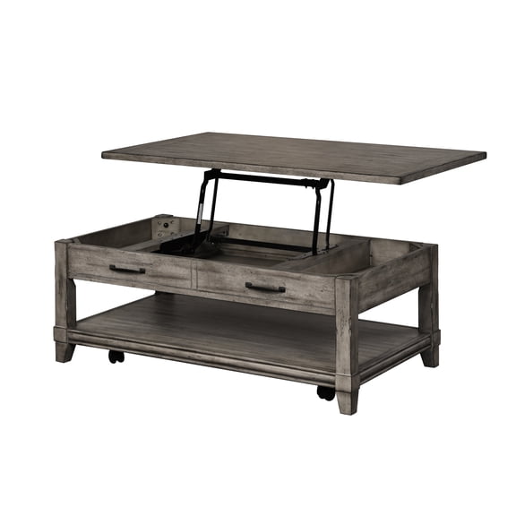 Gray Lift Top Coffee Table With And Storage Shelf, 47.75 In. Wide, Solid Wood Gray, 19.00 Tall