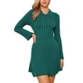 thumbnail image 2 of INSPIRE CHIC Pleated Sweater Dress for Women's Casual Long Sleeve Knit Shirt Dress XS Dark Green, 2 of 6
