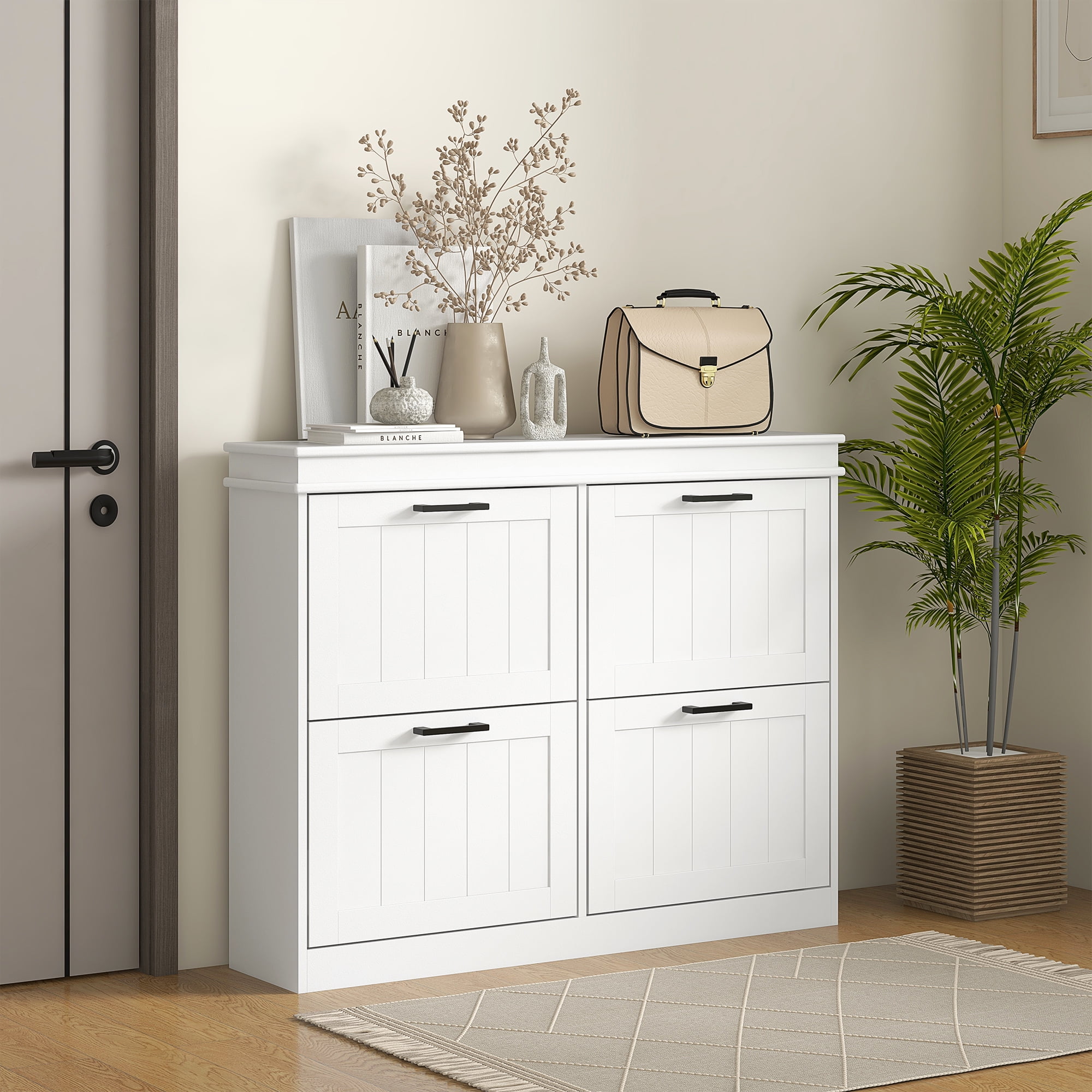 HOMCOM Narrow Shoe Cabinet for Entryway with Flip Drawers Adjustable Shelf