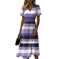 thumbnail image 2 of Minjewel Women's Striped V-Neck Short Sleeve Breton Top Shift Mini Dress - Summer Casual Beach Outfit, Loose Flowy Party Dress, Comfy Vacation Outfit,Purple,3XL, 2 of 6