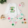 thumbnail image 2 of Baby Girl St Patricks Day Outfit Letter Print Long Sleeve Romper Bodysuits Flare Bottom Pants Headband 3 Pcs Set White 6-12 Months, 2 of 6