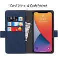 thumbnail image 5 of 2-in-1 Magnetic Detachable Wallet Case for iPhone 13 Pro, Card Slots Holder Genuine Leather Kickstand Shockproof Wrist Lanyard Strap Removable Cover 5G 6.1",Blue, 5 of 14