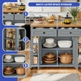 thumbnail image 4 of ModFusion 45" Kitchen Island Cart Drop Leaf Power Outlet Rolling Casters Storage Cabinet Drawers Spice Rack Gray, 4 of 9