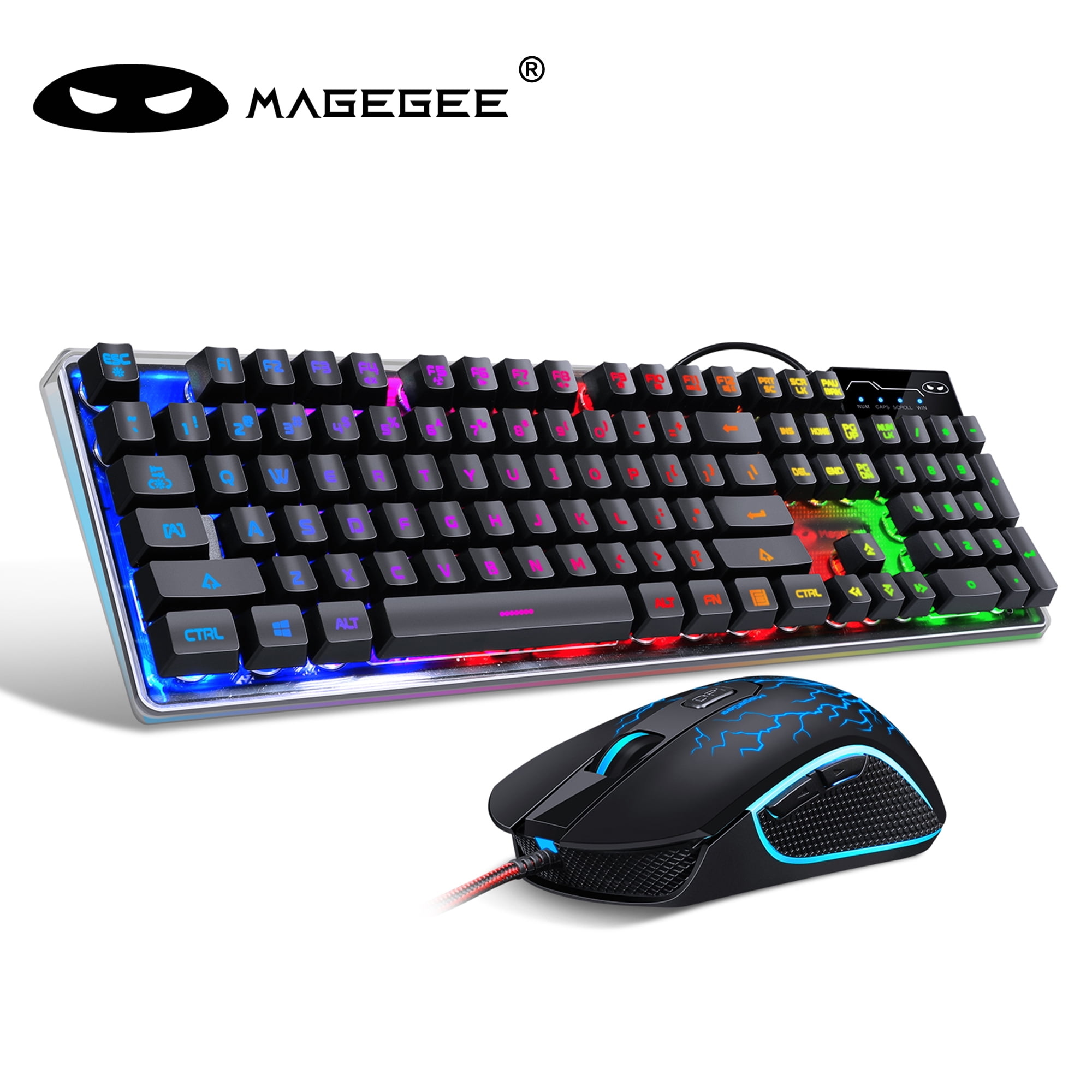  MageGee Gaming Keyboard and Mouse Combo, True RGB Backlit  Membrane Office Keyboard, 104 Keys Metal Panel USB Quiet Wired Keyboard for  Windows Laptop PC - Black : Video Games