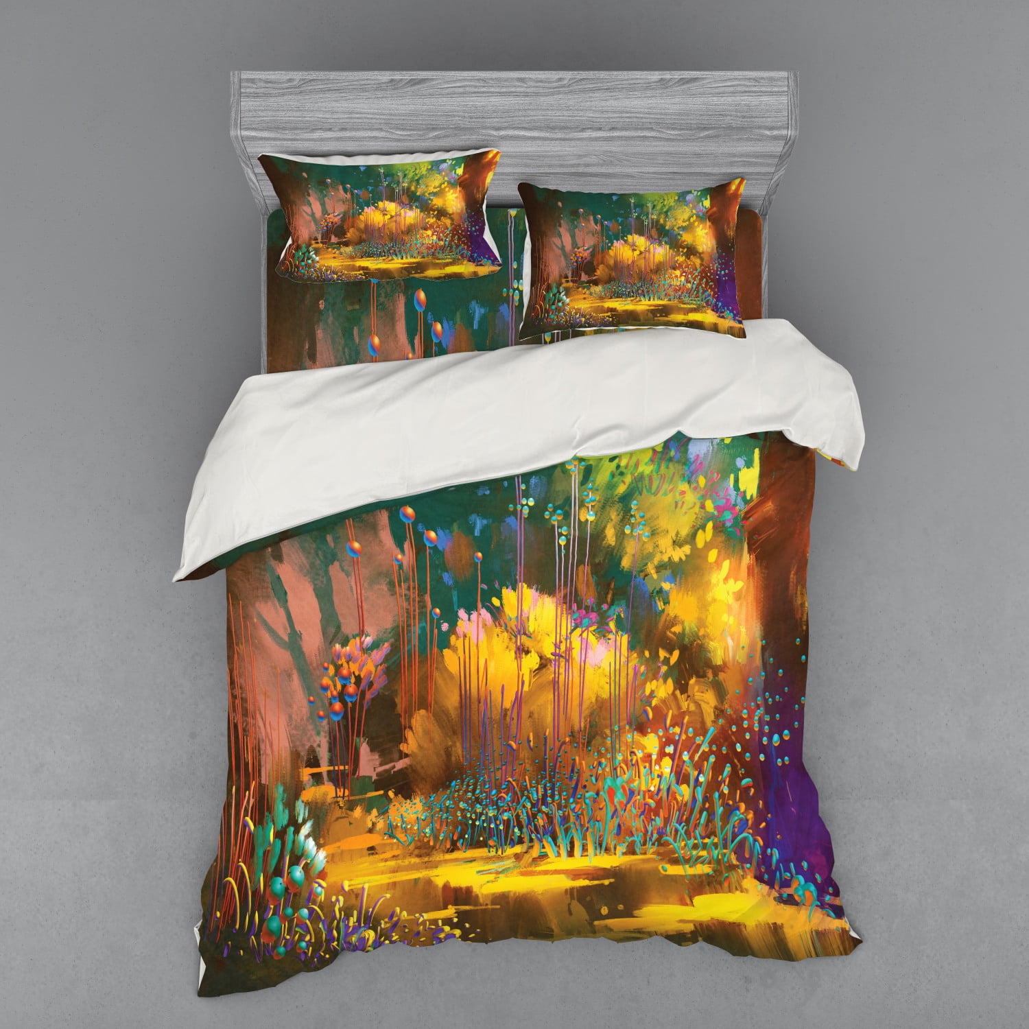 Forest Duvet Cover Set, Fantasy Forest Pathway Hypnotic Style Jungle ...