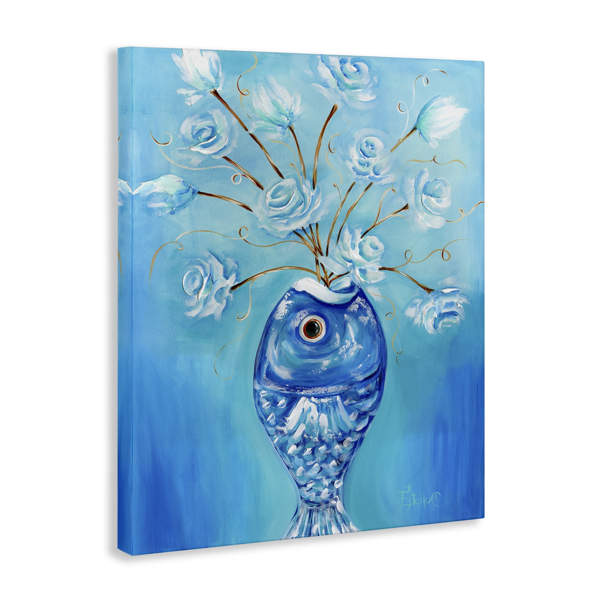 Stupell Industries Fish Vase Bouquet Botanical & Floral Painting Gallery Wrapped Canvas Art Print Wall Art, 36 x 48