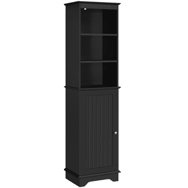 Alden Design Freestanding Tall Bathroom Floor Cabinet with Door and Shelves, Black