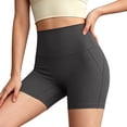 thumbnail image 3 of Dwellite No Front Seam High Waisted Workout Biker Shorts for Women Tummy Control Soft Yoga Pants Gym Gray L, 3 of 5