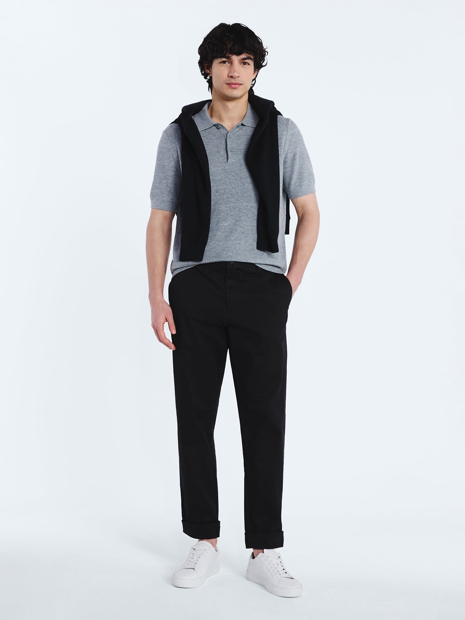 Free Assembly Men's Textured Stripe Polo Sweater with Short Sleeves, Sizes S-3XL