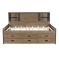 thumbnail image 5 of PORKISS Full Size Daybed, Wooden Captain Daybed with Storage Bookcase Headboard, Modern Captain’s Bed with Twin Size Trundle and Storage Drawers for Kids, Teens, No Box Spring Needed, Walnut, 5 of 9