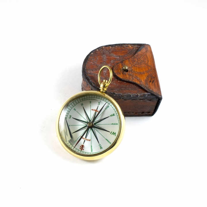 Handmade Brass Polished Nautical Directional Compass in Carry Leather Case Marine Pocket Tool for Anniversary & Birthday Gift
