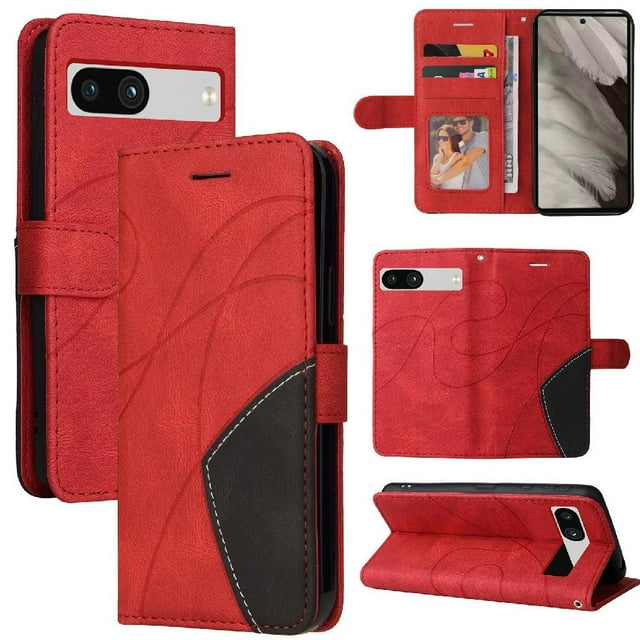 GANGXUN Flip Case for Google Pixel 7A – Leather Wallet Cover with Card Slots, Kickstand & Color Stitching Protective Folio