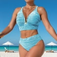 thumbnail image 6 of Levmjia Women's Two Piece Swimsuits Deep V Bikini Set Solid Color Tummy Control High Waisted Ruched Bathing Suits Beach Vacation, 6 of 8