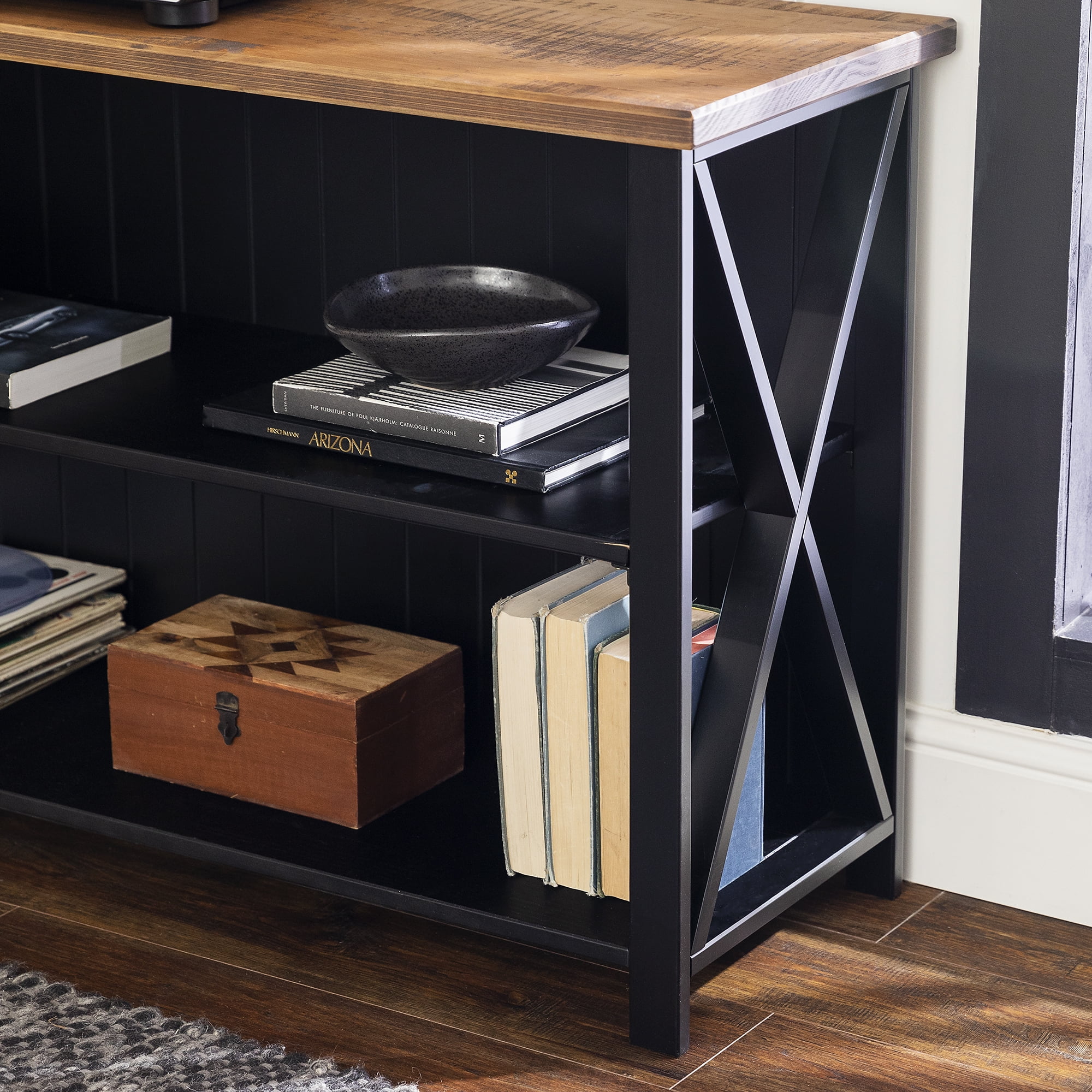 Black reclaimed barnwood farmhouse console table deals