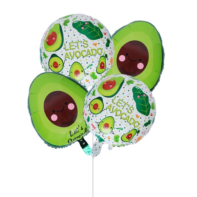 4Pcs Foil Balloons Avocado Pattern Mylar Helium Balloons Birthday Party Decorations (Round*2 and Oval*2)
