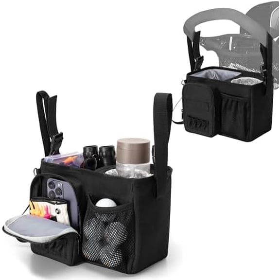 Golf Push Cart Organizer Bag with Insulated Cup Holder and Multi-Pockets, Fits Most Carts