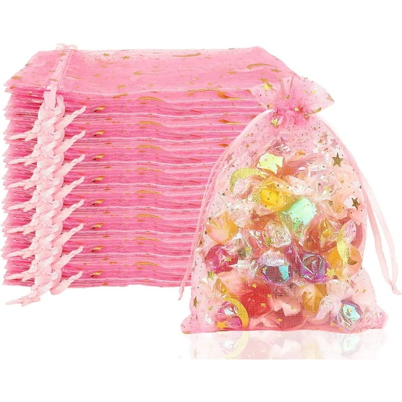 100PCS Moon star Organza Gift Bags 4''X6'' Small Mesh Drawstring Jewelry Sachet Pouch for Wedding Party Favor Goodie Candy Treat Bags