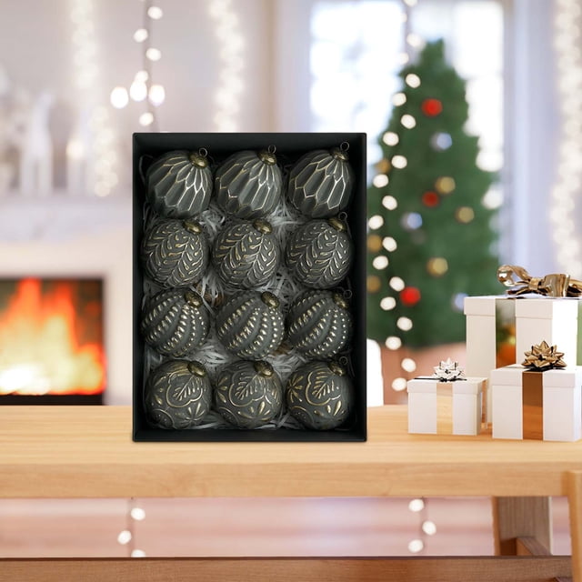 Juguete Navideño, Bola de Navidad, 12 Bolas Colgantes de Árbol de Navidad Vintage, Estuche de Decoración de Navidad, Juguete de Navidad para Hogar, Decoración de Navidad para Sala de Estar,