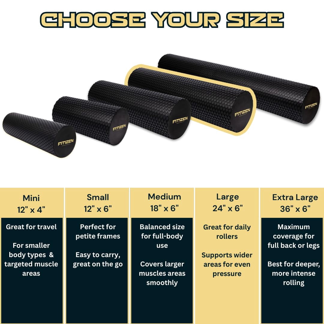 Fitizen Foam Roller - Massage Rehab Stiff Physical Deep Tissue Firm Exercise Equipment Home Gym Yoga Pilates For The Fit Citizen By